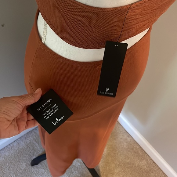 Lulu’s Loving it Rust Brown Knit Cutout Halter Bodycon Midi Dress - Picture 7 of 7